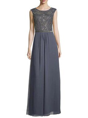 Aidan Mattox - Gunmetal Grey Embellished Bateau Neck Dress US Size 6